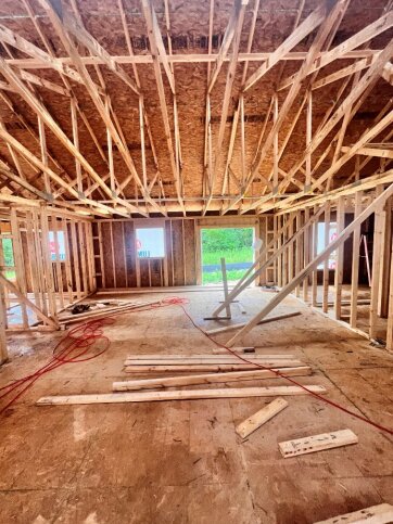 Interior framing and rough-in with open trusses