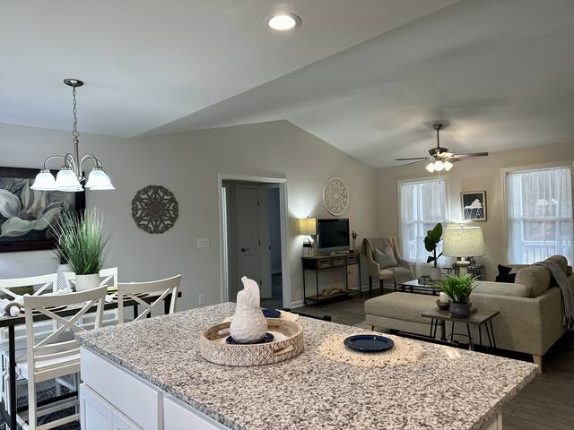 Open living area flowing into the kitchen